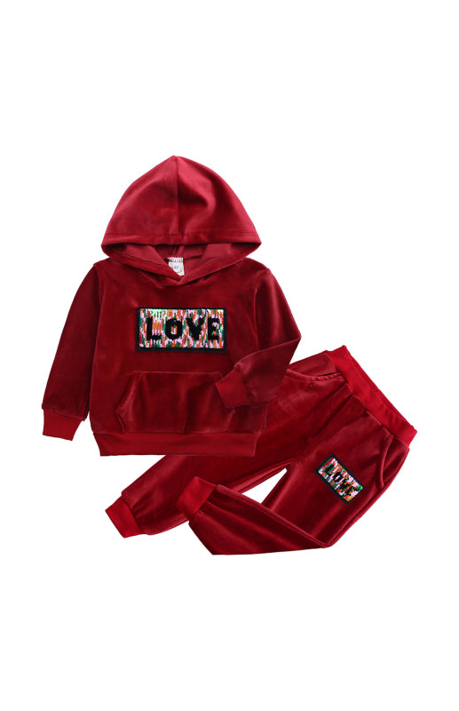 Kid's Spelling Hooded Gold Velvet Pyjama Sets Shello's Creative Boutique