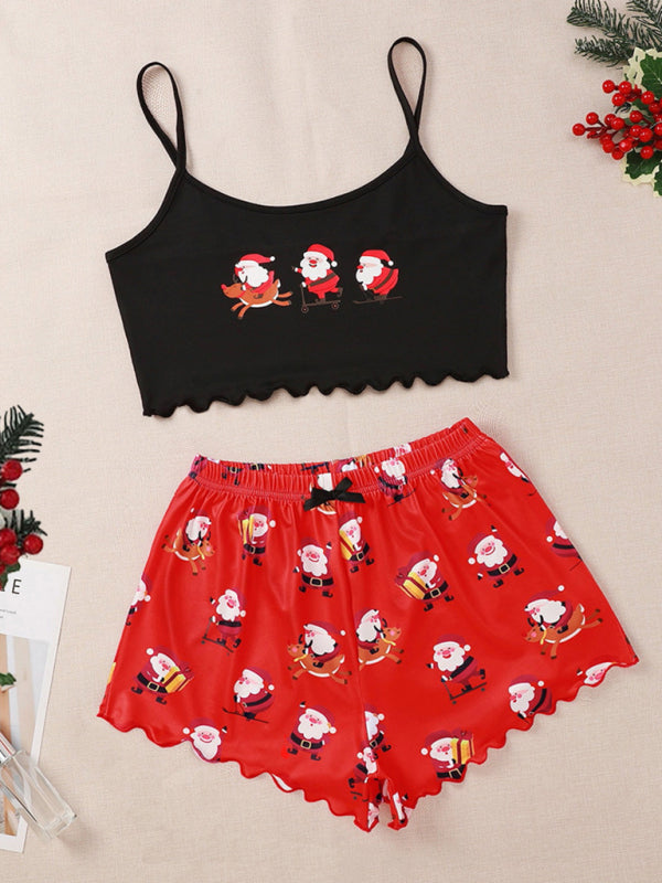 Holiday Santa Print Sleeveless Pajama Set