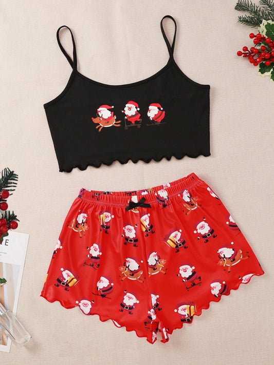 Holiday Santa Print Sleeveless Pajama Set