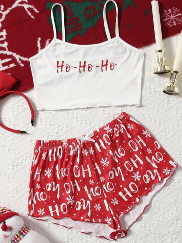 Holiday Santa Print Sleeveless Pajama Set