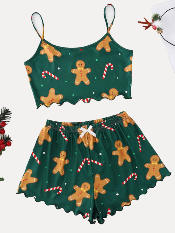 Holiday Santa Print Sleeveless Pajama Set