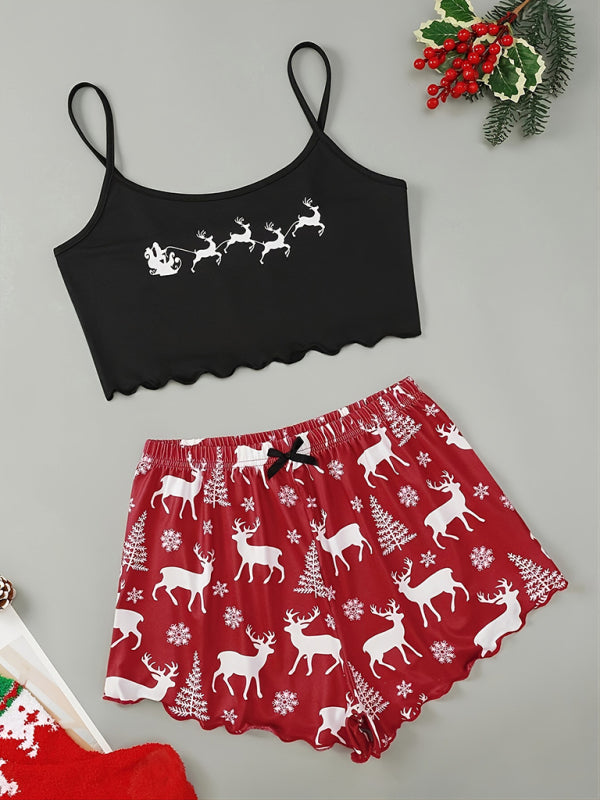 Holiday Santa Print Sleeveless Pajama Set