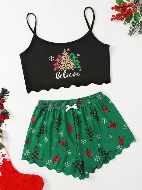 Holiday Santa Print Sleeveless Pajama Set