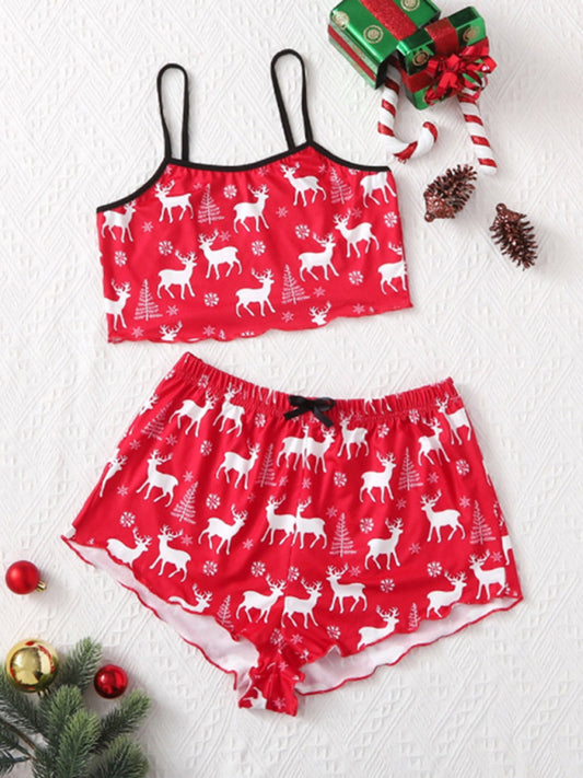 Holiday Santa Print Sleeveless Pajama Set