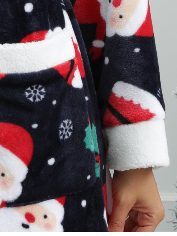Christmas Santa Print Fleece Robe Shello's Creative Boutique