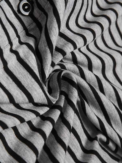 Men's Slim Striped Print Crew Neck Button Long Sleeve Trousers One Piece Pajama Shello's Creative Boutique