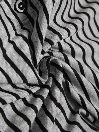 Men's Slim Striped Print Crew Neck Button Long Sleeve Trousers One Piece Pajama Shello's Creative Boutique