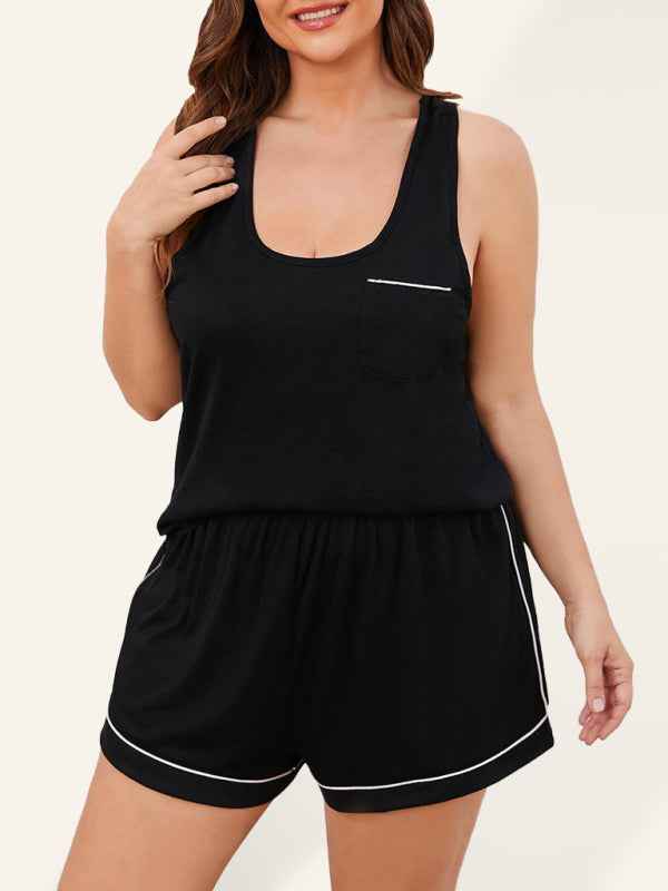 Plus Size Women's Suspender Shorts Home Pajamas Set – Comfort Meets Style!