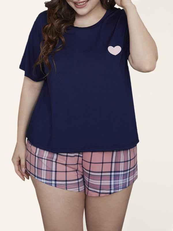Plus Size Women's Short Sleeve Plaid Shorts Home Pajamas Set – Cozy Meets Classy!