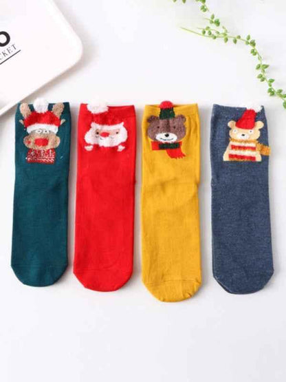 Cotton Christmas Socks - 4 Pairs of Tube Socks for Stereo Ear Festive Fun - Shello's Creative Boutique