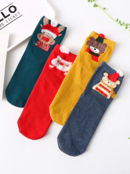 Cotton Christmas Socks - 4 Pairs of Tube Socks for Stereo Ear Festive Fun - Shello's Creative Boutique