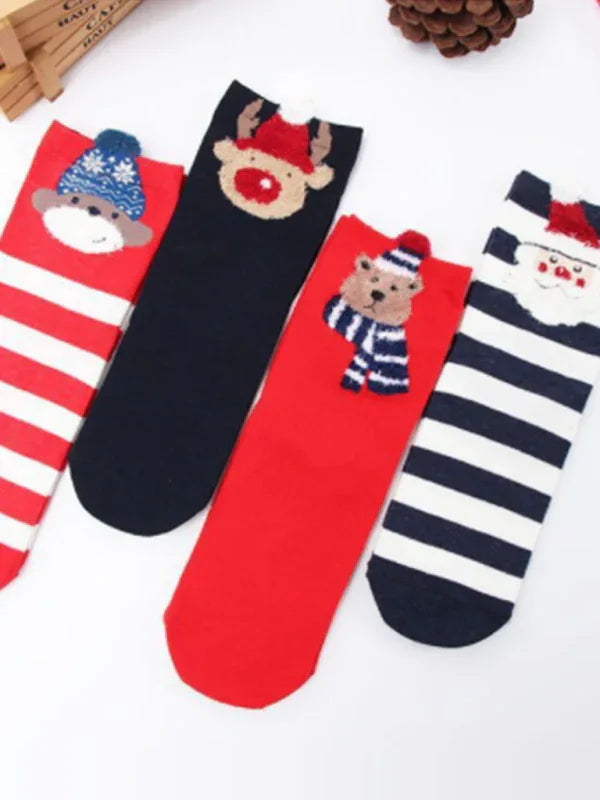 Cotton Christmas Socks - 4 Pairs of Tube Socks for Stereo Ear Festive Fun - Shello's Creative Boutique