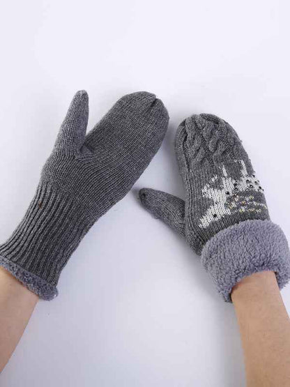 Women's Christmas Fawn Hot Diamond Wool Tie Warm Gloves