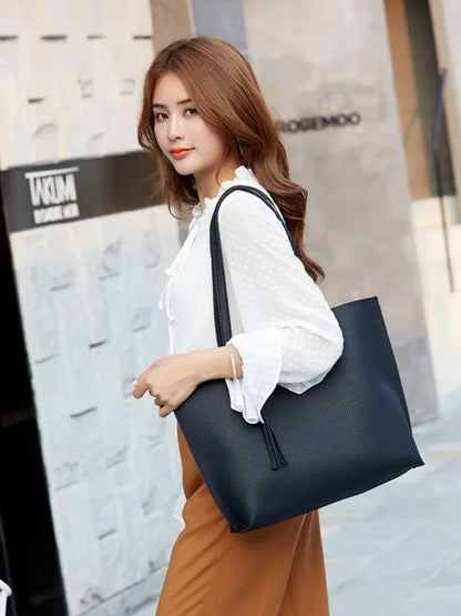 Tassel Shoulder Tote Bag - Large Capacity Zip Bag for Everyday Use - Shello's Creative Boutique