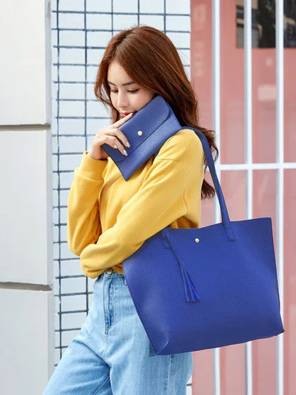 Tassel Shoulder Tote Bag - Large Capacity Zip Bag for Everyday Use - Shello's Creative Boutique