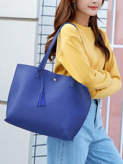 Tassel Shoulder Tote Bag - Large Capacity Zip Bag for Everyday Use - Shello's Creative Boutique