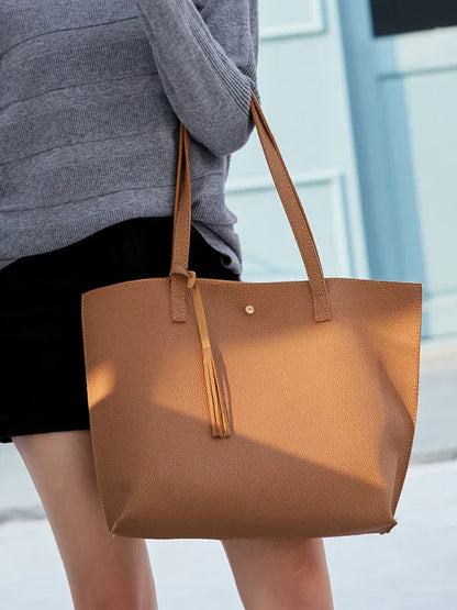 Tassel Shoulder Tote Bag - Large Capacity Zip Bag for Everyday Use - Shello's Creative Boutique