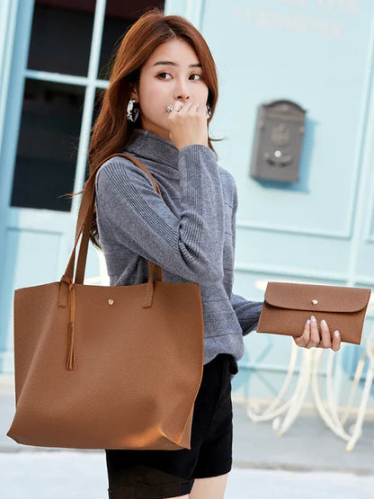 Tassel Shoulder Tote Bag - Large Capacity Zip Bag for Everyday Use - Shello's Creative Boutique