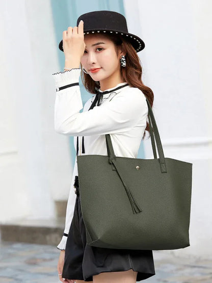 Tassel Shoulder Tote Bag - Large Capacity Zip Bag for Everyday Use - Shello's Creative Boutique