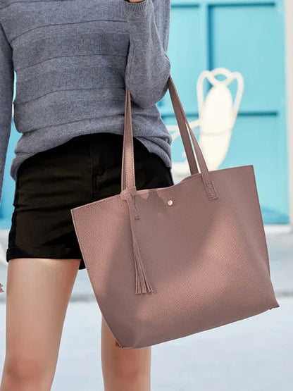 Tassel Shoulder Tote Bag - Large Capacity Zip Bag for Everyday Use - Shello's Creative Boutique
