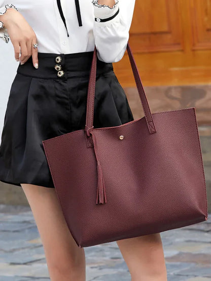 Tassel Shoulder Tote Bag - Large Capacity Zip Bag for Everyday Use - Shello's Creative Boutique