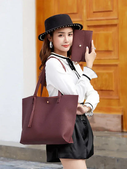 Tassel Shoulder Tote Bag - Large Capacity Zip Bag for Everyday Use - Shello's Creative Boutique
