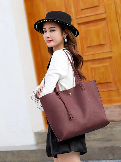 Tassel Shoulder Tote Bag - Large Capacity Zip Bag for Everyday Use - Shello's Creative Boutique