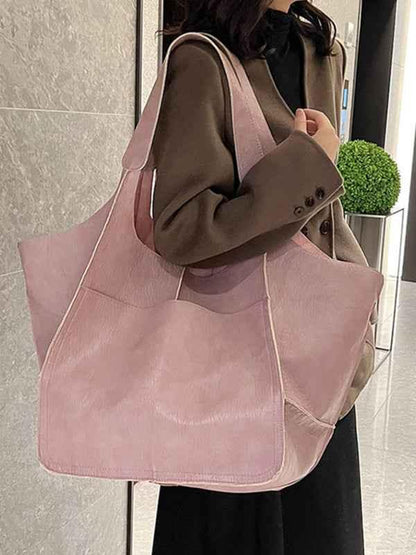 Simple Leather Tote Bag - Large Capacity Soft Leather One Shoulder Portable Tote Bag - Shello's Creative Boutique