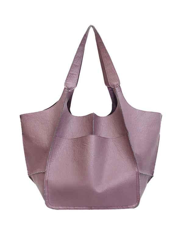 Simple Leather Tote Bag - Large Capacity Soft Leather One Shoulder Portable Tote Bag - Shello's Creative Boutique