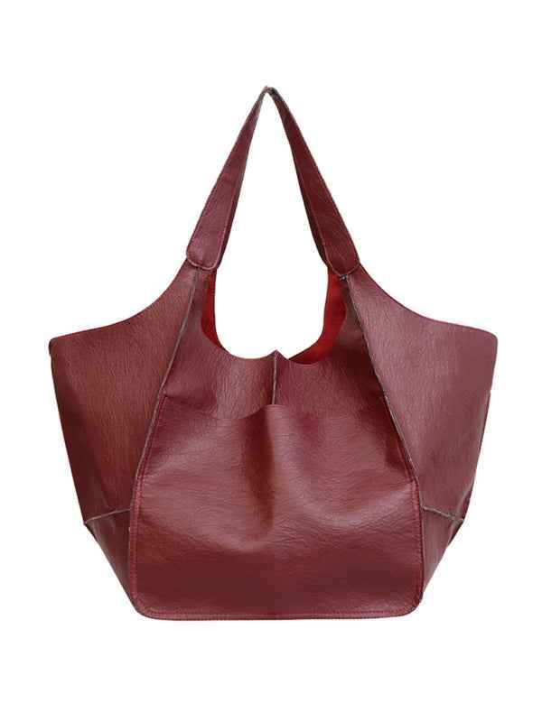 Simple Leather Tote Bag - Large Capacity Soft Leather One Shoulder Portable Tote Bag - Shello's Creative Boutique