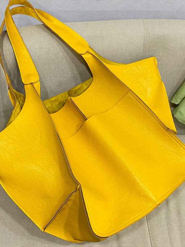 Simple Leather Tote Bag - Large Capacity Soft Leather One Shoulder Portable Tote Bag - Shello's Creative Boutique