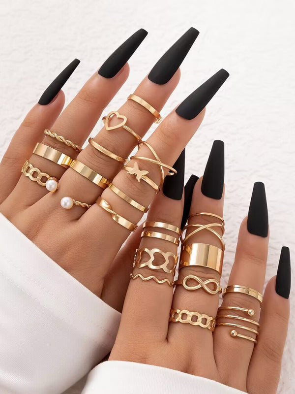New niche design butterfly 8-character open ring set cross love pearl 23-piece ring Shello's Creative Boutique