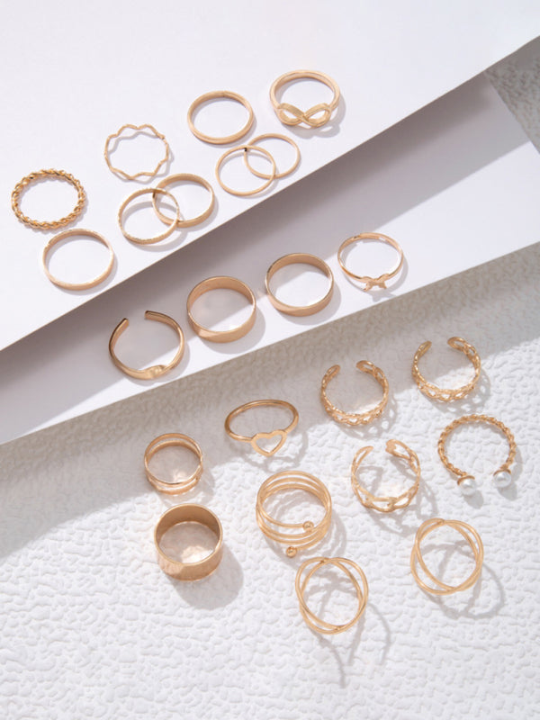 New niche design butterfly 8-character open ring set cross love pearl 23-piece ring Shello's Creative Boutique