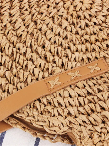 Round Straw Woven Beach Bag - Fashionable Women's Shoulder Bag - Shello's Creative Boutique