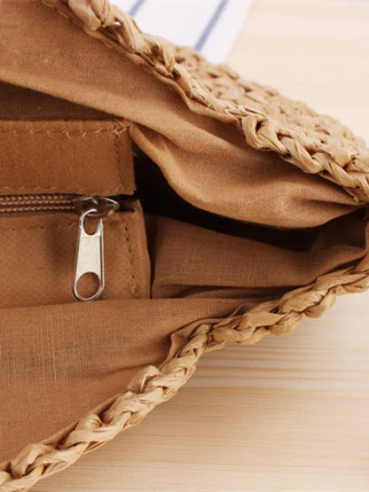 Round Straw Woven Beach Bag - Fashionable Women's Shoulder Bag - Shello's Creative Boutique