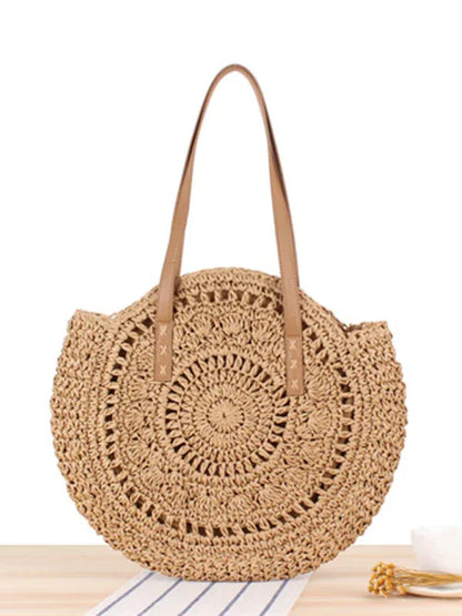 Round Straw Woven Beach Bag - Fashionable Women's Shoulder Bag - Shello's Creative Boutique