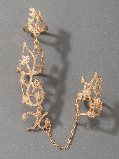 Exaggerated Personality Flower Ring - Hollow Carved Fashion Jewelry with Flower Chain Design - Shello's Creative Boutique