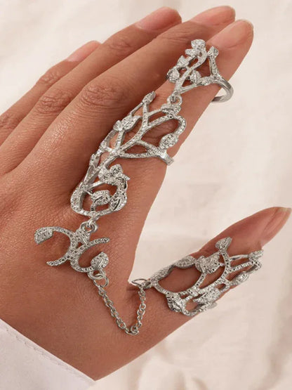 Exaggerated Personality Flower Ring - Hollow Carved Fashion Jewelry with Flower Chain Design - Shello's Creative Boutique