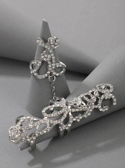 Exaggerated Personality Flower Ring - Hollow Carved Fashion Jewelry with Flower Chain Design - Shello's Creative Boutique