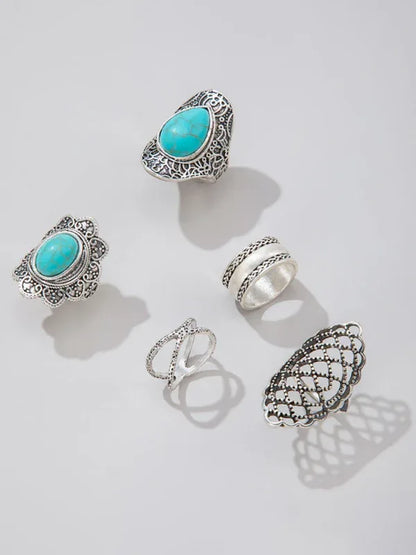 Exaggerated Personality Ring Set - Retro Drip Oil Cross Hollow Wide Brimming Ring Set of 5 - Shello's Creative Boutique