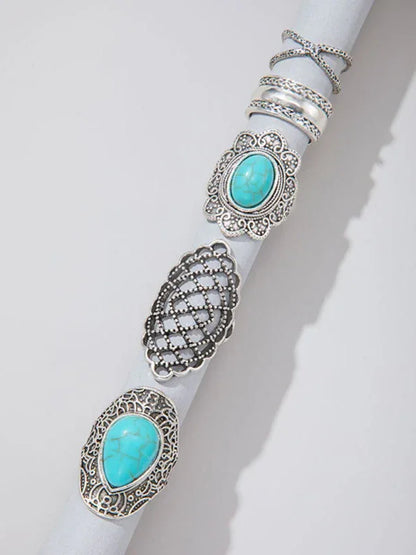 Exaggerated Personality Ring Set - Retro Drip Oil Cross Hollow Wide Brimming Ring Set of 5 - Shello's Creative Boutique