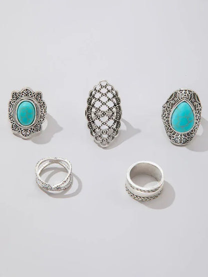 Exaggerated Personality Ring Set - Retro Drip Oil Cross Hollow Wide Brimming Ring Set of 5 - Shello's Creative Boutique