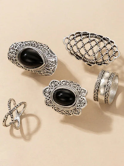 Exaggerated Personality Ring Set - Retro Drip Oil Cross Hollow Wide Brimming Ring Set of 5 - Shello's Creative Boutique