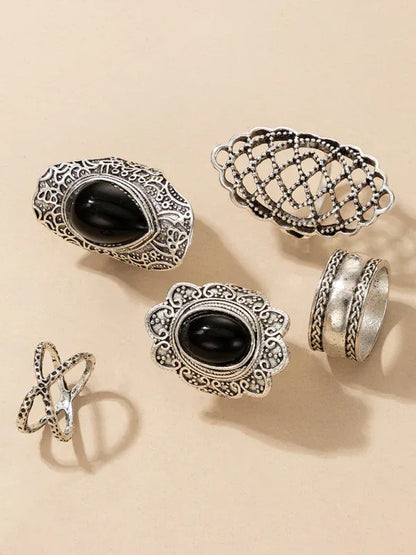 Exaggerated Personality Ring Set - Retro Drip Oil Cross Hollow Wide Brimming Ring Set of 5 - Shello's Creative Boutique