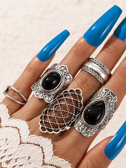 Exaggerated Personality Ring Set - Retro Drip Oil Cross Hollow Wide Brimming Ring Set of 5 - Shello's Creative Boutique