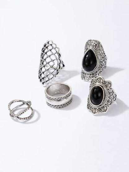 Exaggerated Personality Ring Set - Retro Drip Oil Cross Hollow Wide Brimming Ring Set of 5 - Shello's Creative Boutique