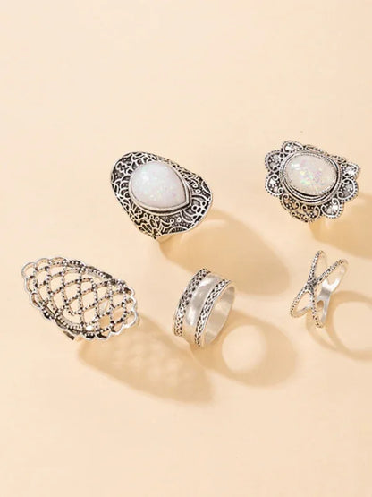 Exaggerated Personality Ring Set - Retro Drip Oil Cross Hollow Wide Brimming Ring Set of 5 - Shello's Creative Boutique