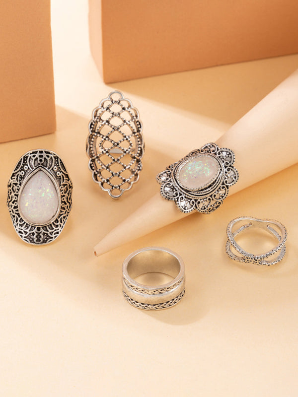 Exaggerated Personality Retro Drip Oil Cross Hollow Wide Brimming Ring Set of 5 Shello's Creative Boutique