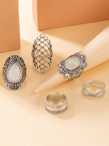 Exaggerated Personality Ring Set - Retro Drip Oil Cross Hollow Wide Brimming Ring Set of 5 - Shello's Creative Boutique