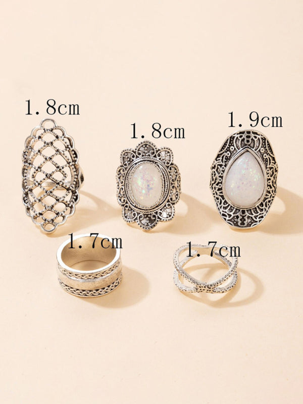 Exaggerated Personality Retro Drip Oil Cross Hollow Wide Brimming Ring Set of 5 Shello's Creative Boutique